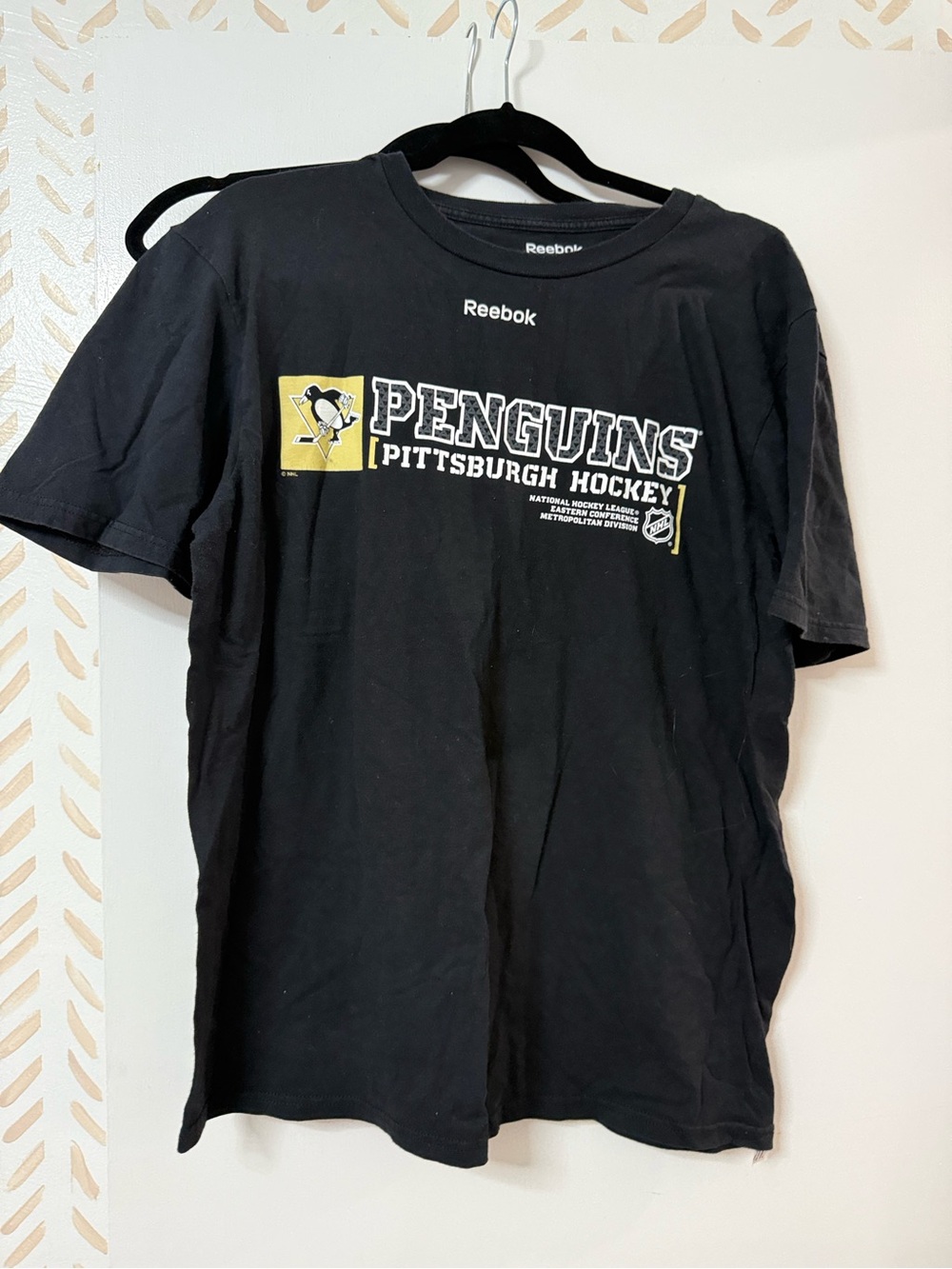 Reebok Black Pittsburgh Penguins Graphic Tee with Yellow Accent
